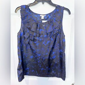 J. CREW Black and Blue Ruffle Neck Sleeveless Top